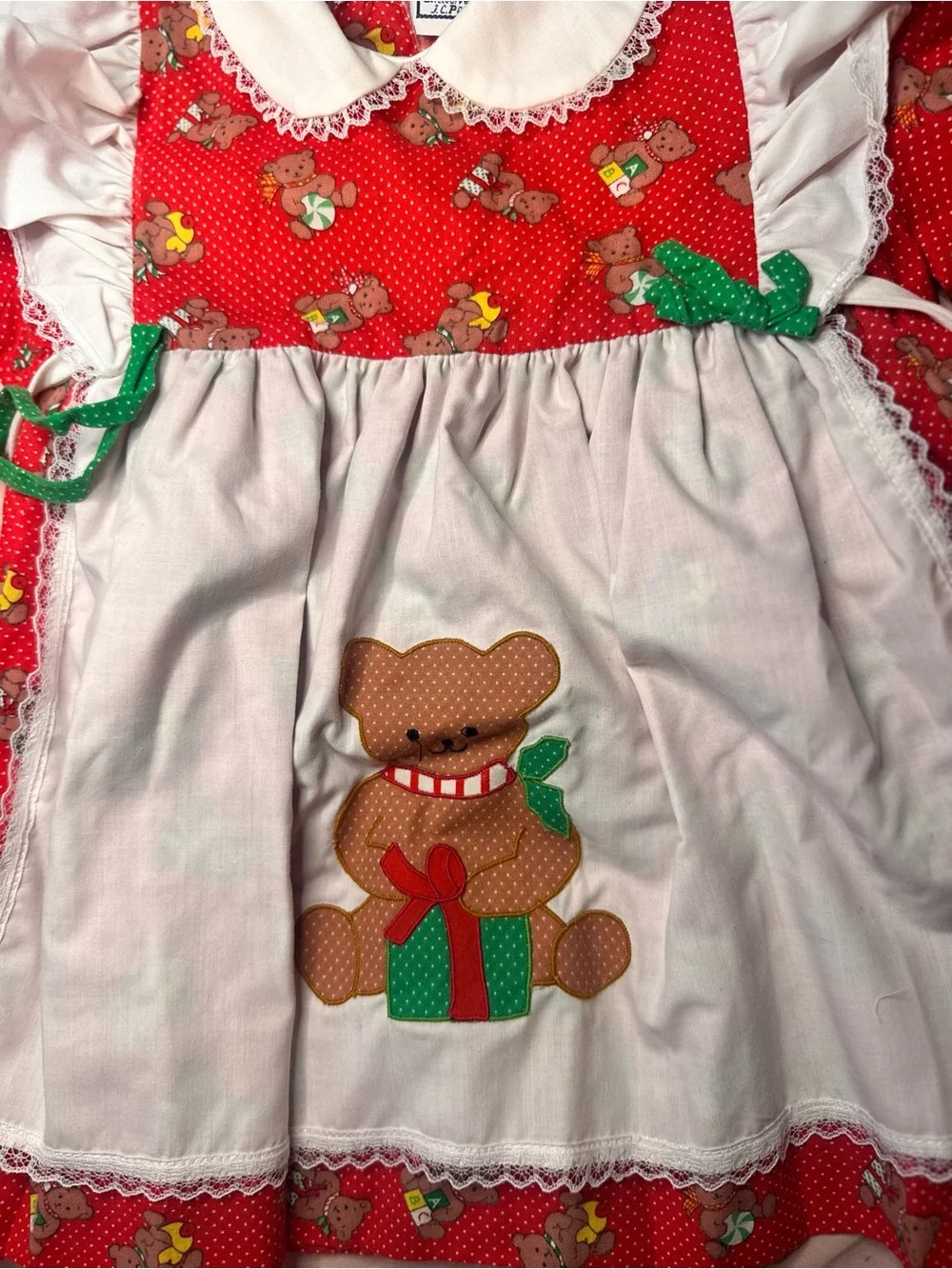 Vintage “nanas pet” Christmas Red Holiday Bear Apron Dress by